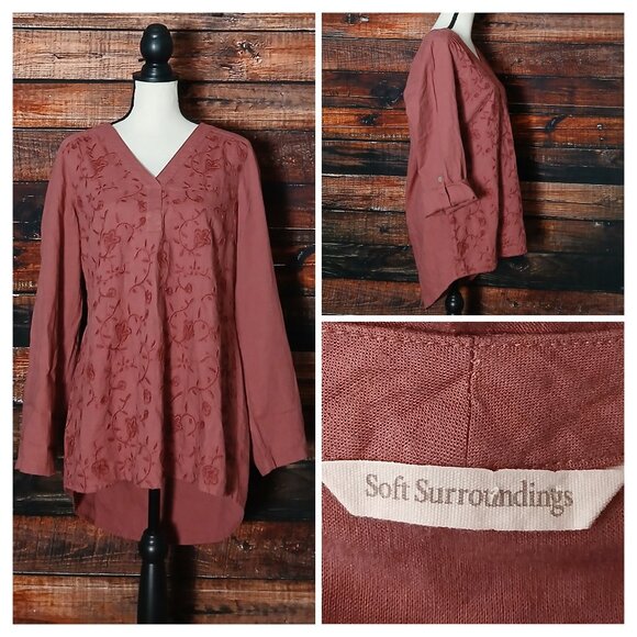 Soft Surroundings Tops - Soft Surroundings Tunic Top M Linen Blend Embroidered